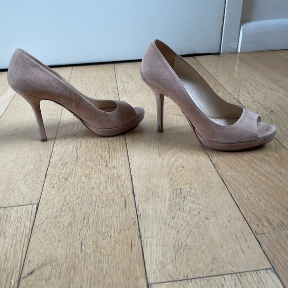 Prada Suede Open Toe Platform Pumps size 38 - Picture 1 of 11